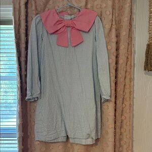 Pink Bow Collar Gingham Dress